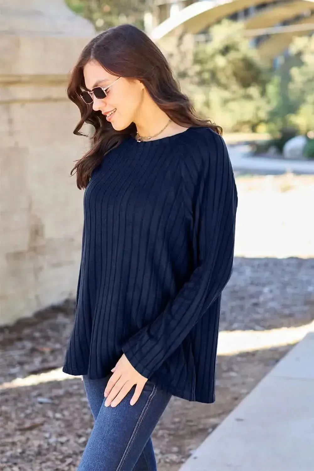 Basic Bae Full Size Ribbed Round Neck Long Sleeve Knit Top - Bad Moms Club