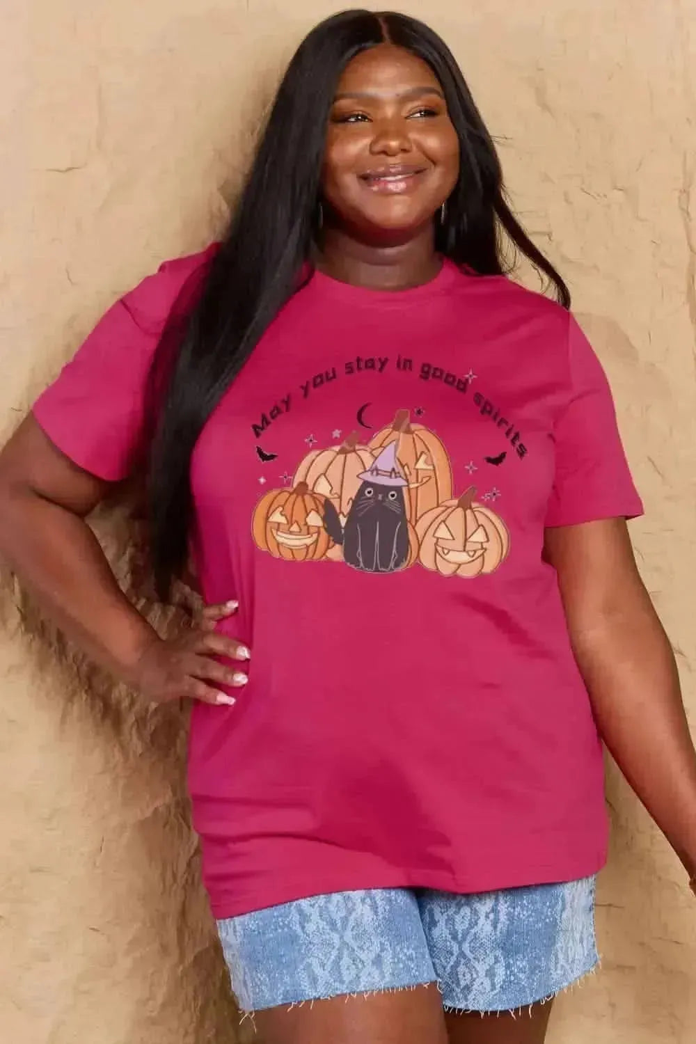 Simply Love Full Size MAY YOU STAY IN GOOD SPIRITS Graphic Cotton T-Shirt - Bad Moms Club