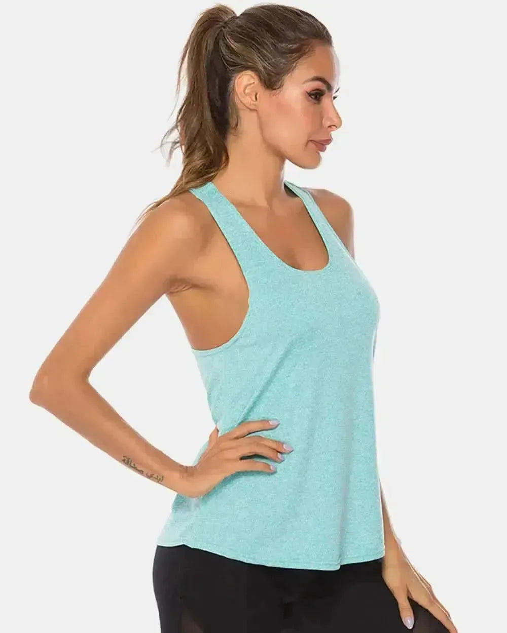 Full Size Scoop Neck Wide Strap Active Tank - Bad Moms Club