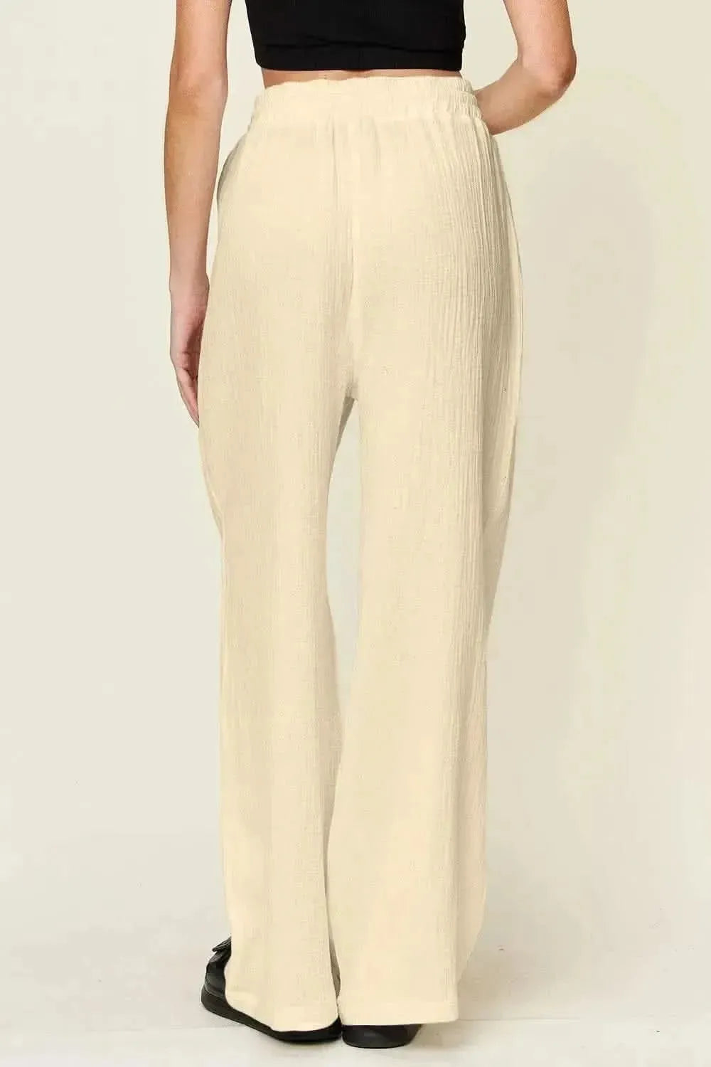 Double Take Full Size Texture Drawstring Wide Leg Pants - Bad Moms Club