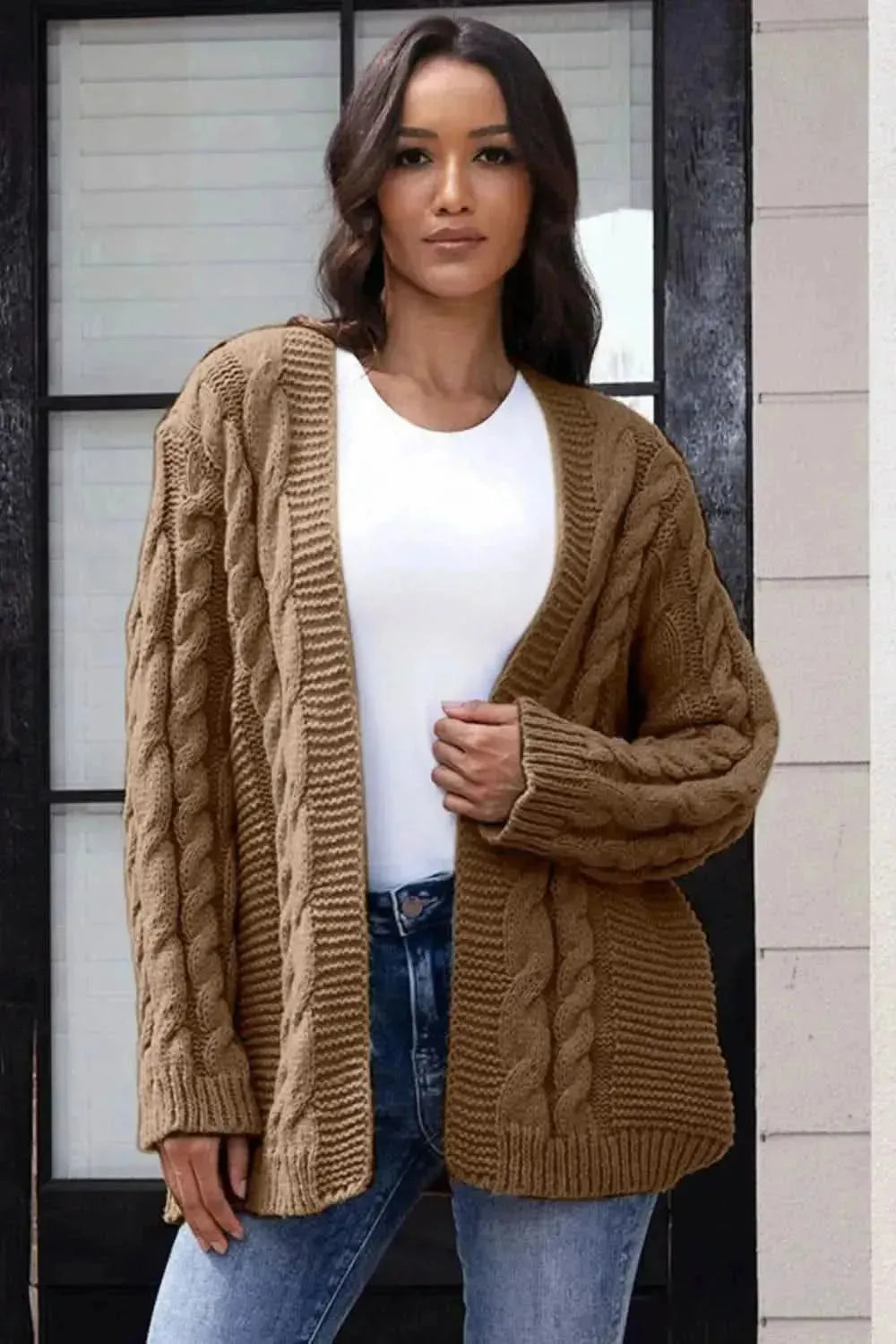 Open Front Cable-Knit Cardigan - Bad Moms Club