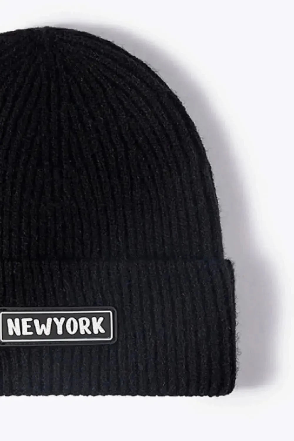 NEWYORK Patch Rib-Knit Cuffed Beanie - Bad Moms Club