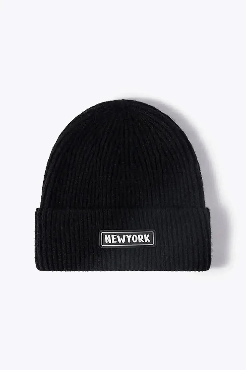 NEWYORK Patch Rib-Knit Cuffed Beanie - Bad Moms Club