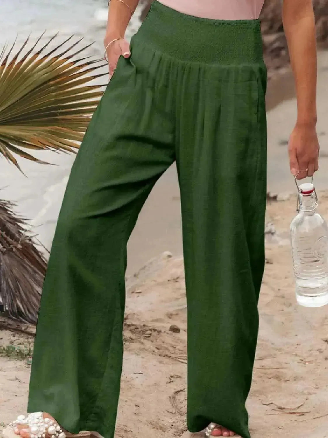 Full Size Smocked Waist Wide Leg Pants - Bad Moms Club