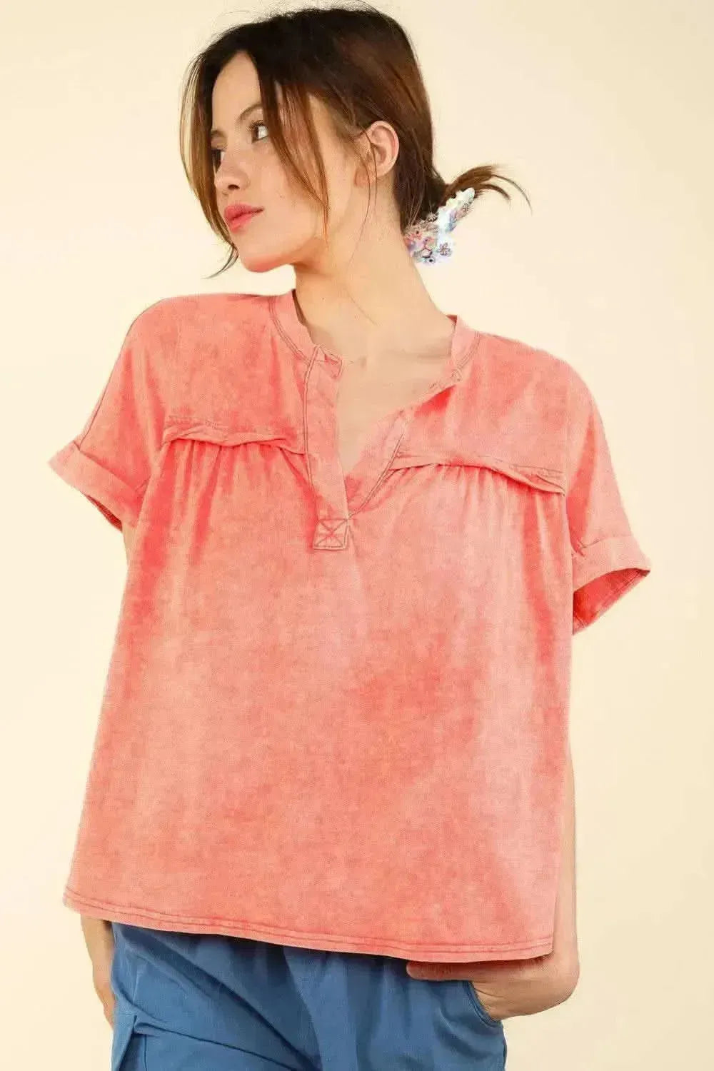 VERY J Nochted Short Sleeve Washed T-Shirt - Bad Moms Club