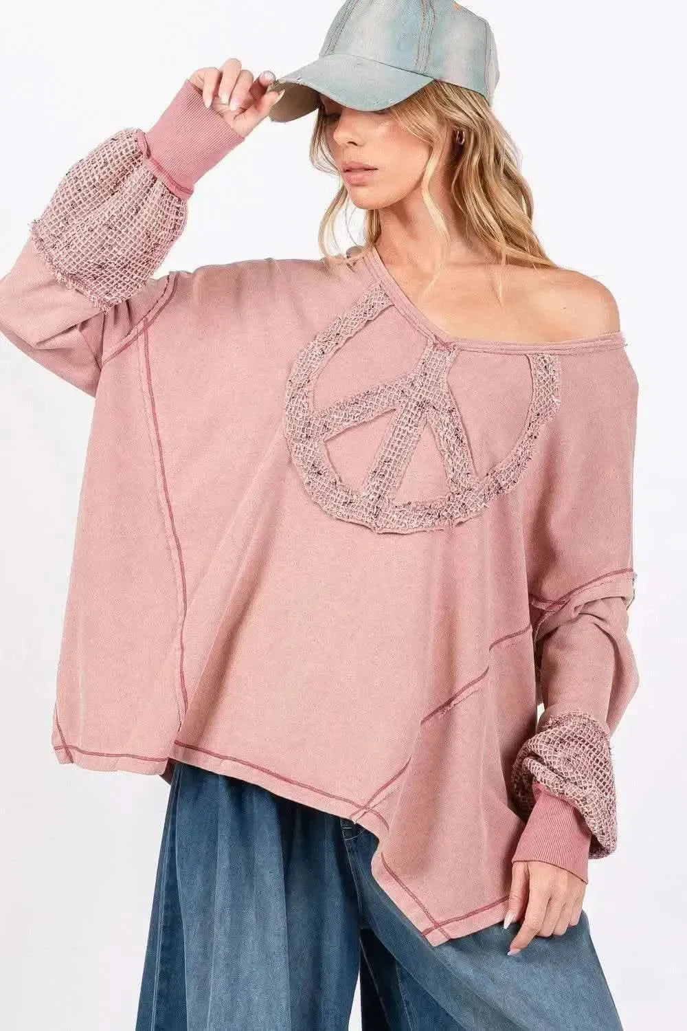SAGE + FIG Peace Sign Mineral Wash Terry Top - Bad Moms Club