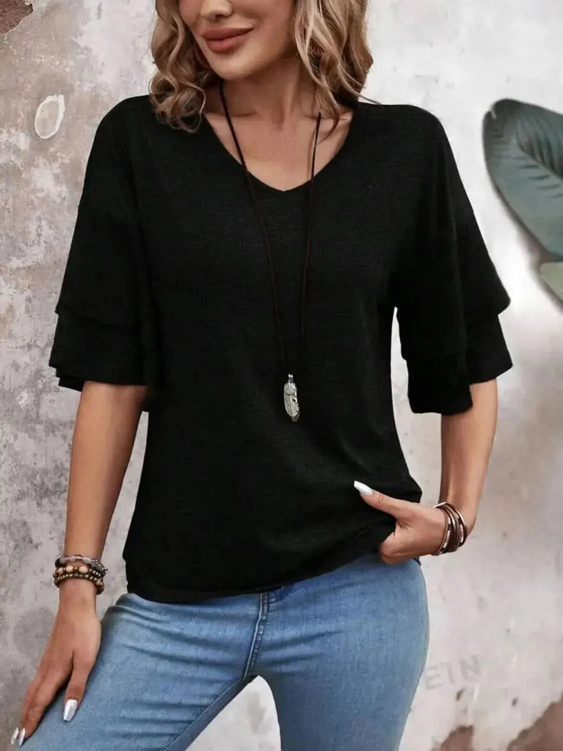 V-Neck Half Sleeve Blouse - Bad Moms Club