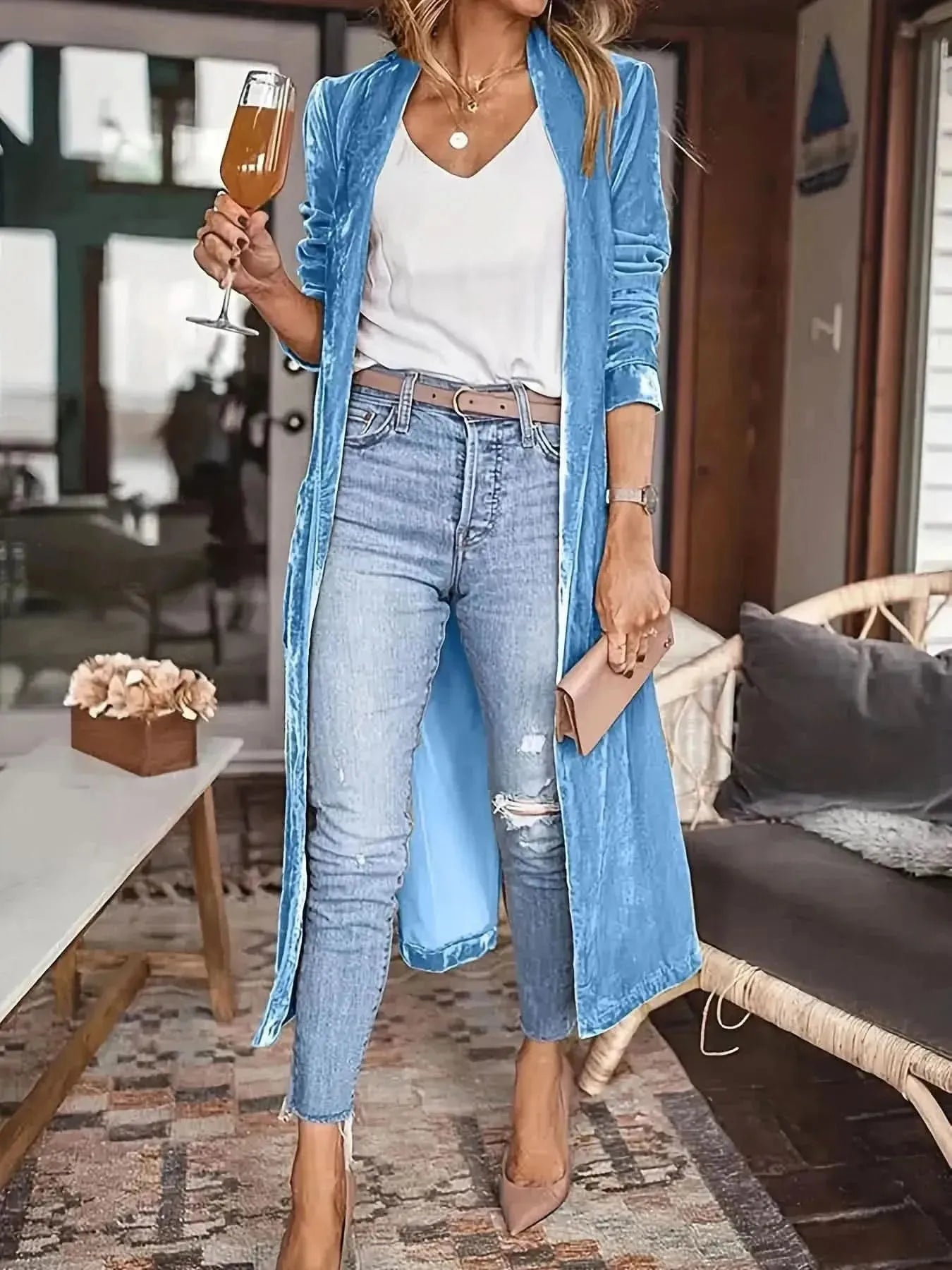 Open Front Long Sleeve Coat - Bad Moms Club