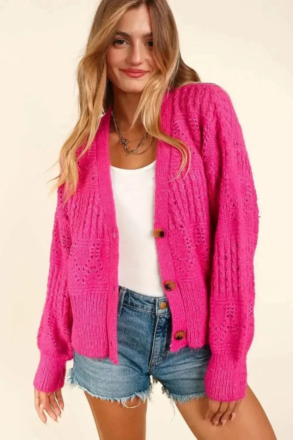 Haptics Full Size Button Down Crop Long Sleeve Cardigan - Bad Moms Club