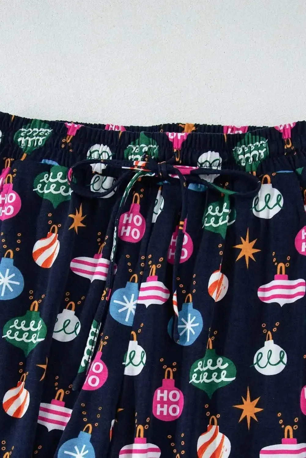 Christmas Lights Print Collared Neck Top and Pants Set - Bad Moms Club