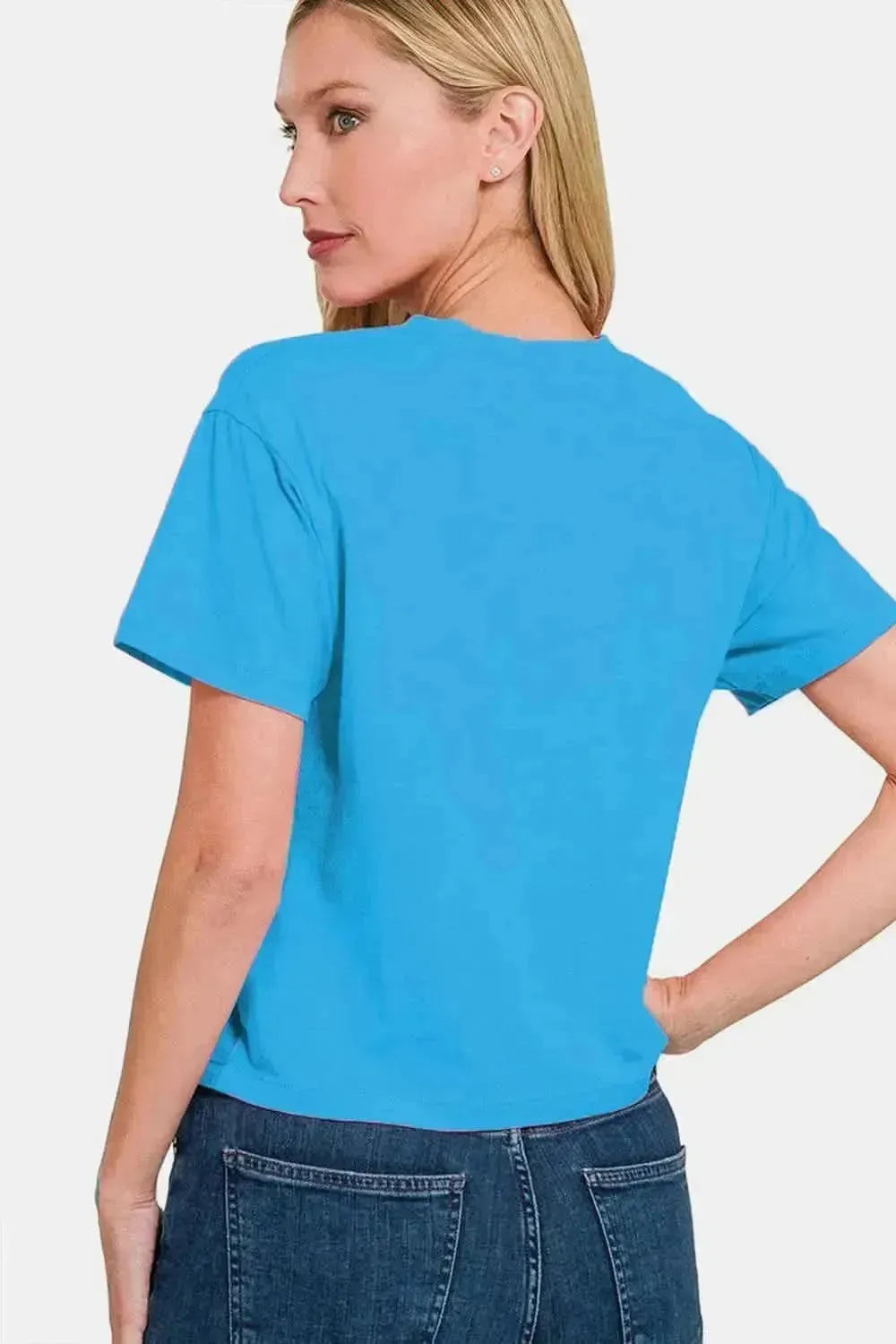Zenana Round Neck Short Sleeve Cropped T-Shirt - Bad Moms Club