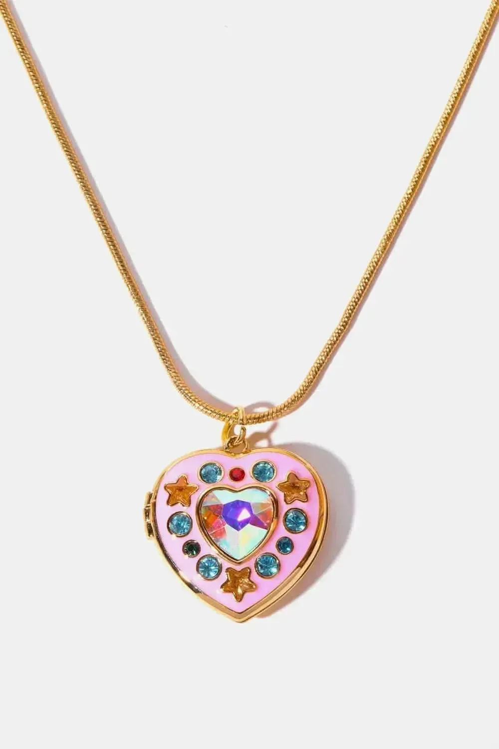 Rhinestone Decor Heart Box Pendant Necklace - Bad Moms Club