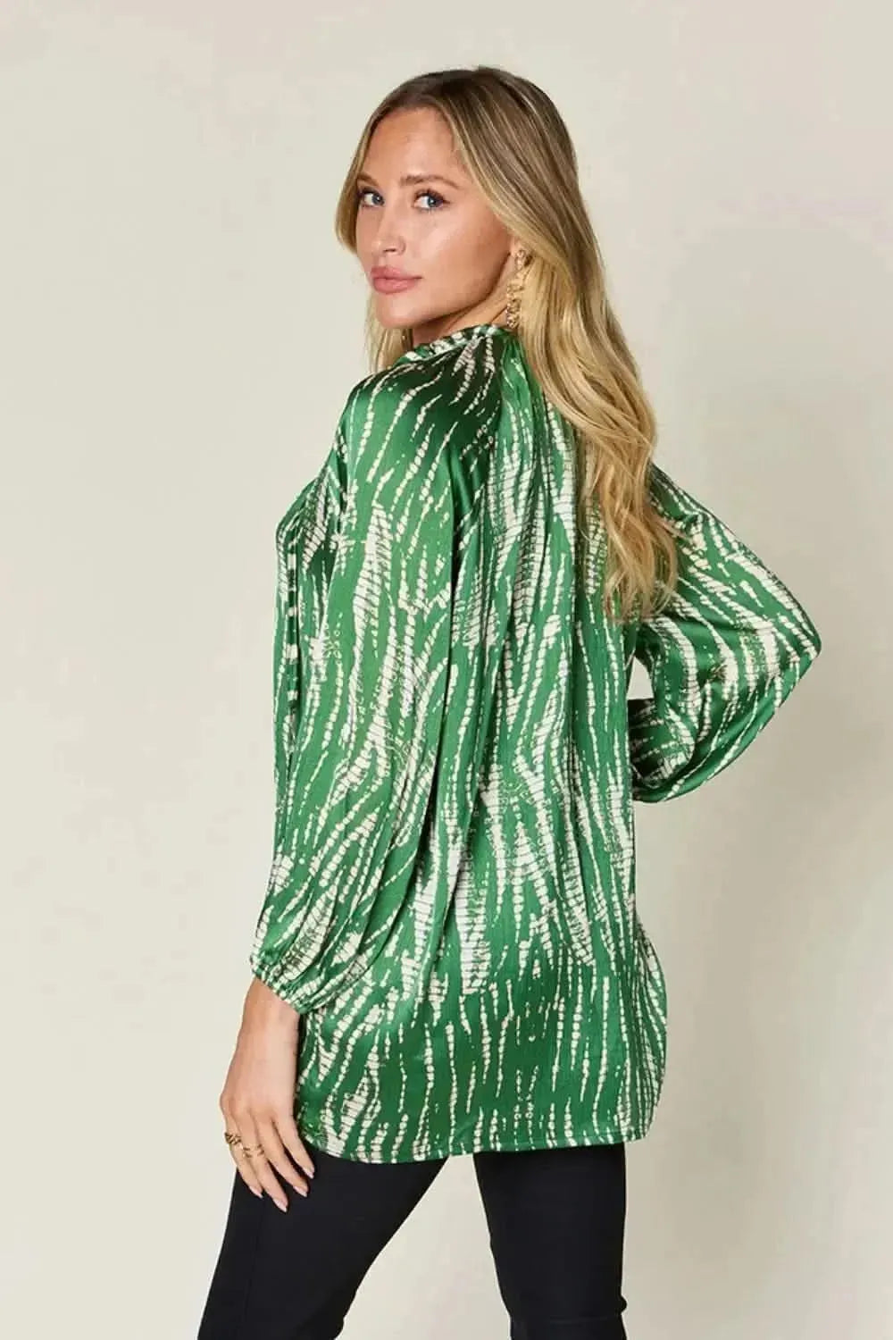 Double Take Full Size Printed Button Up Long Sleeve Shirt - Bad Moms Club