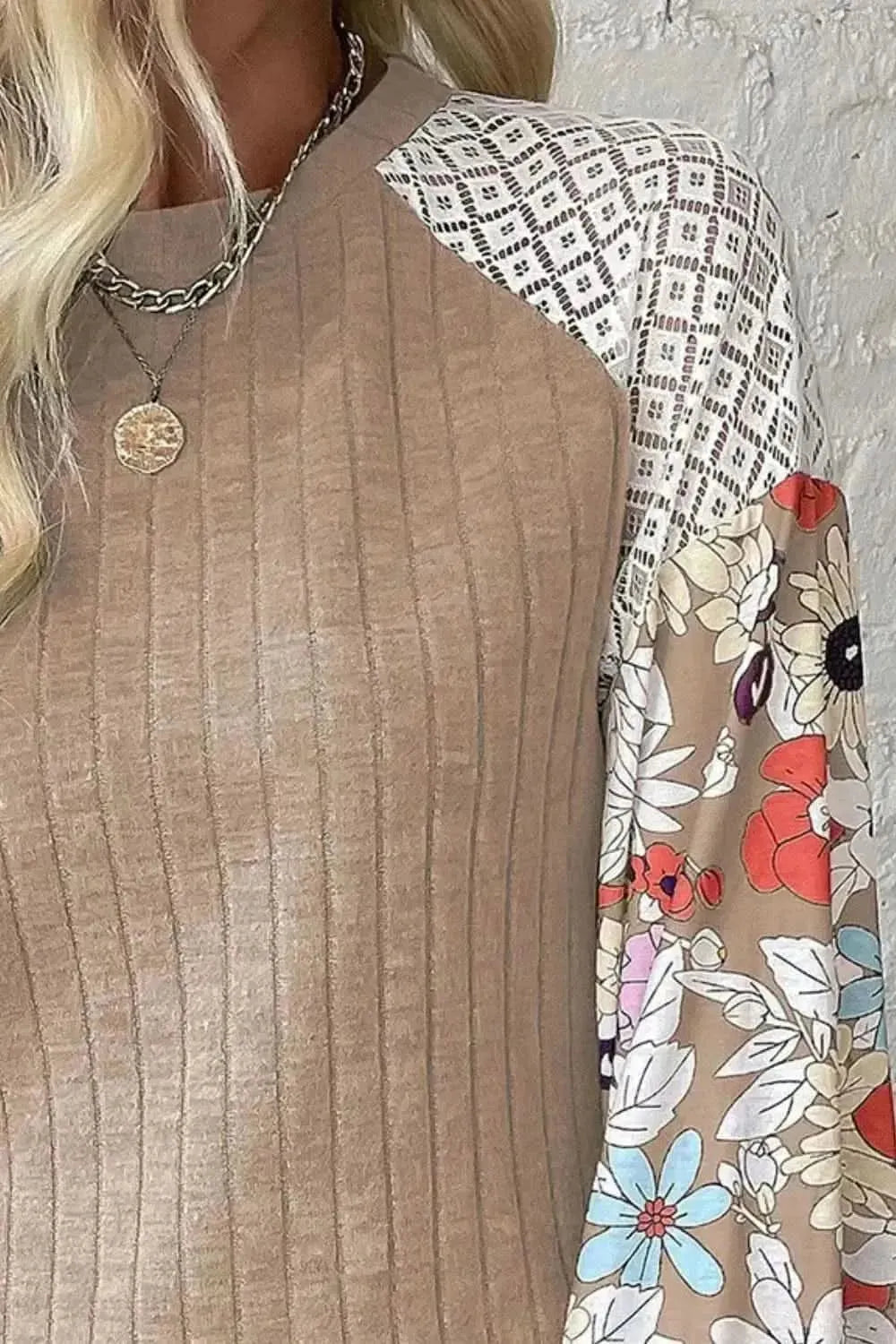 Printed Round Neck Long Sleeve Top - Bad Moms Club