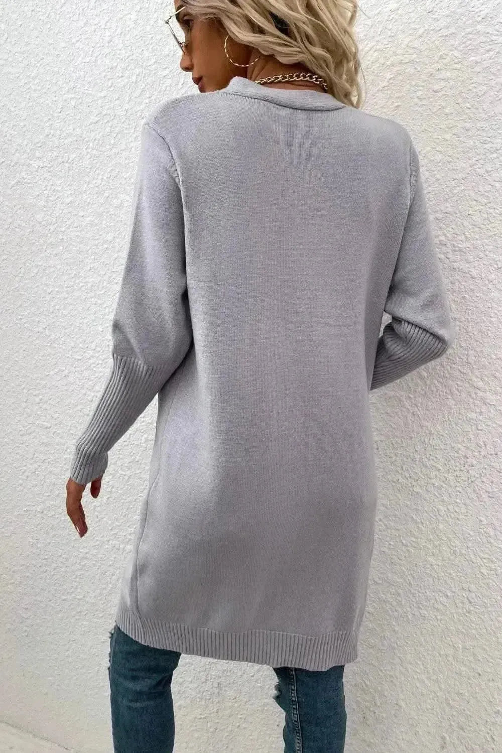 Open Front Long Sleeve Cardigan with Pockets - Bad Moms Club