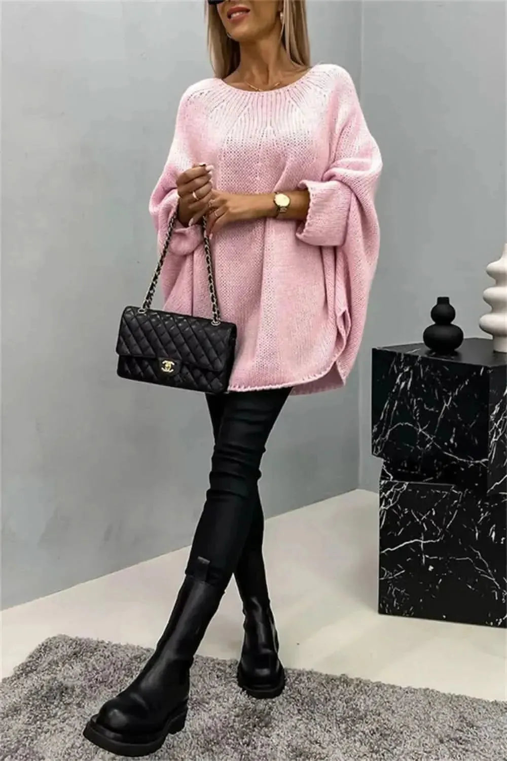 Round Neck Batwing Sleeve Sweater - Bad Moms Club