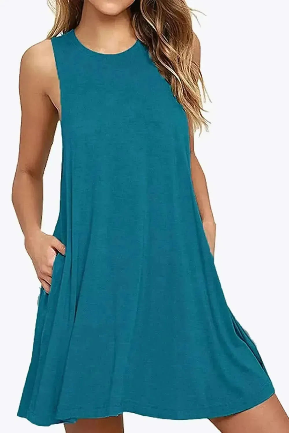 Full Size Round Neck Sleeveless Dress with Pockets - Bad Moms Club