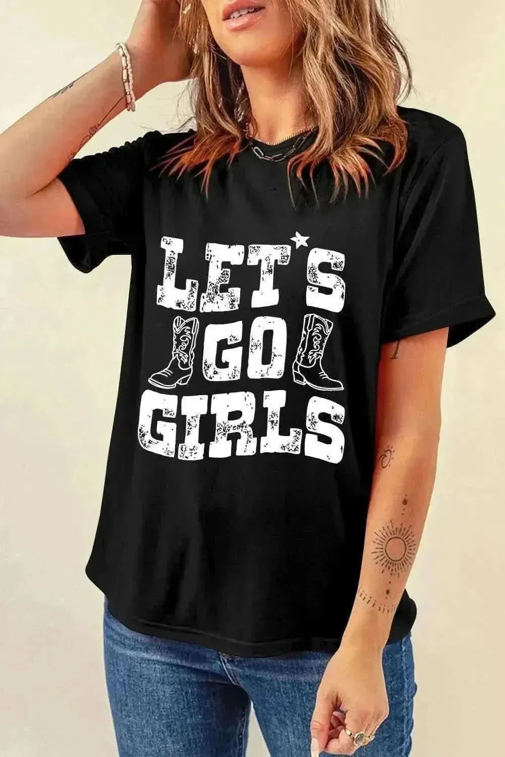 Letter Graphic Round Neck Short Sleeve T-Shirt - Bad Moms Club