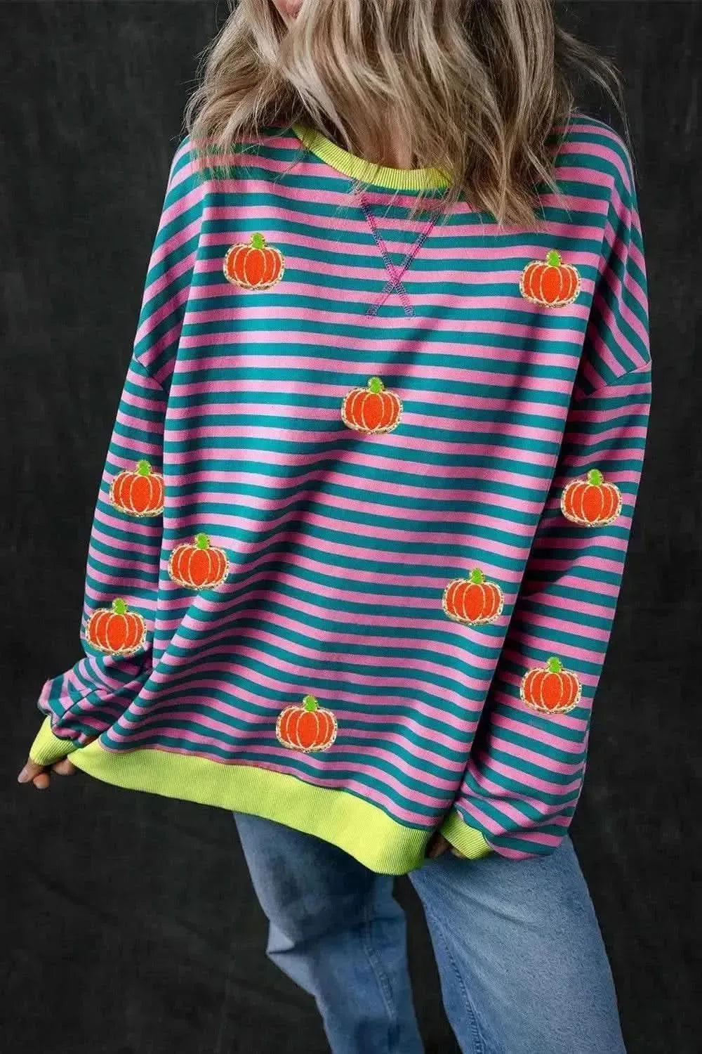 Pumpkin Striped Long Sleeve Sweatshirt - Bad Moms Club
