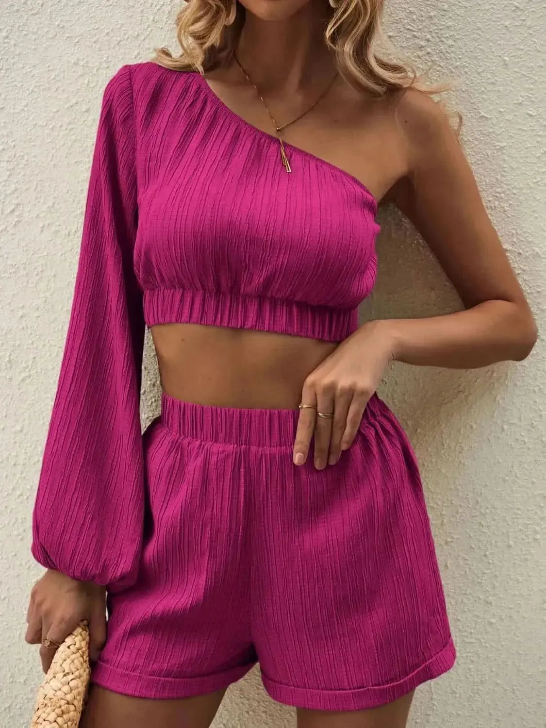 Honey One Shoulder Long Sleeve Top and Shorts Set - Bad Moms Club