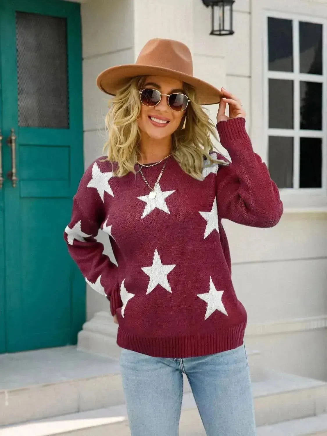 Angel Wings Star Round Neck Dropped Shoulder Sweater - Bad Moms Club