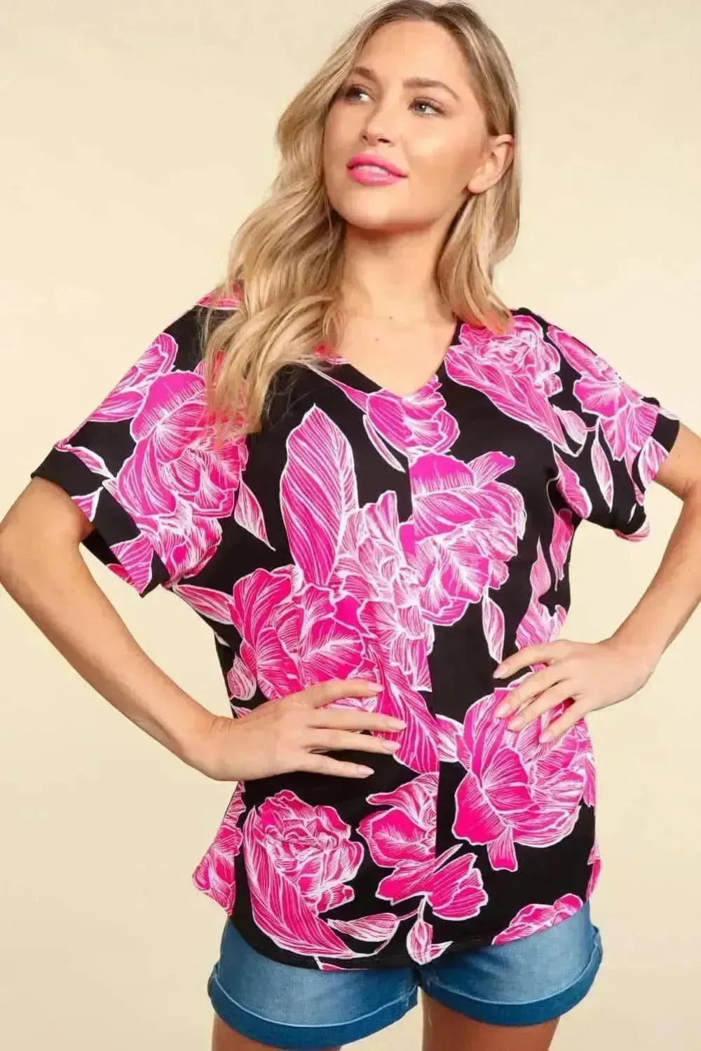 Haptics Floral Drop Shoulder T-Shirt - Bad Moms Club