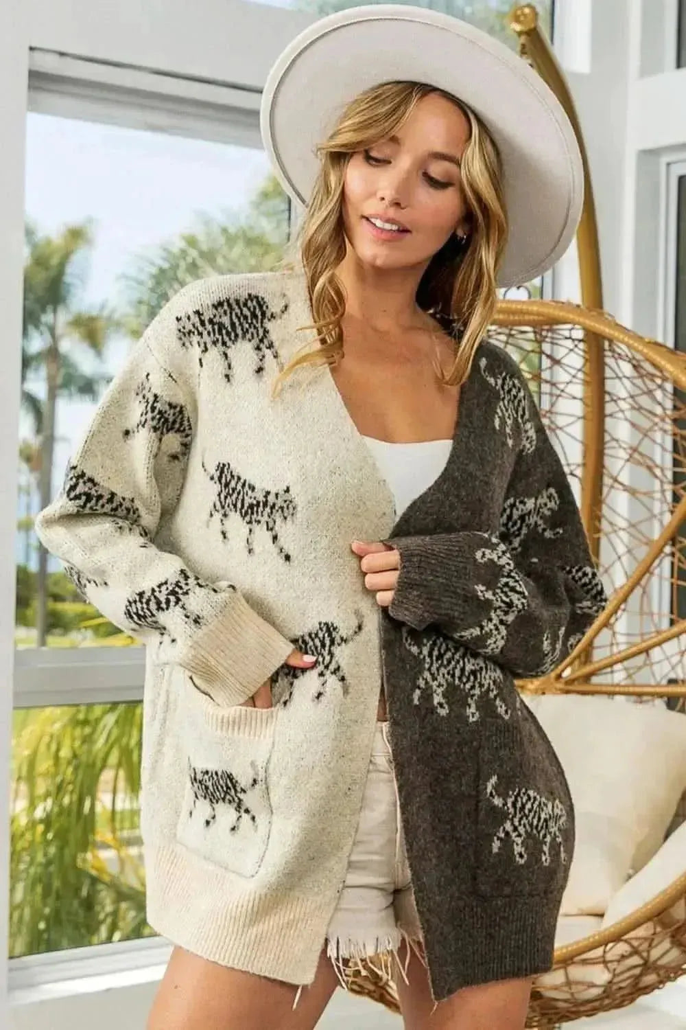 BiBi Open Front Long Sleeve Contrast Cardigan - Bad Moms Club