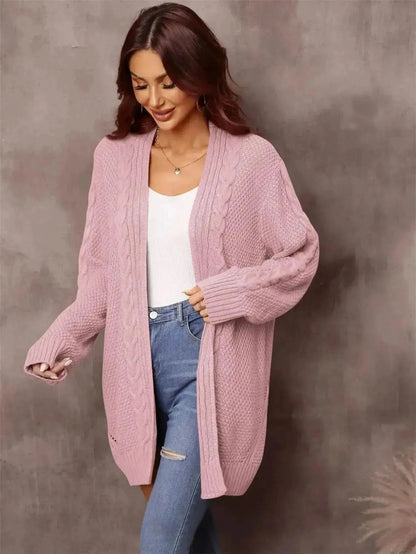 Warm Fall Mixed Knit Open Front Longline Cardigan - Bad Moms Club