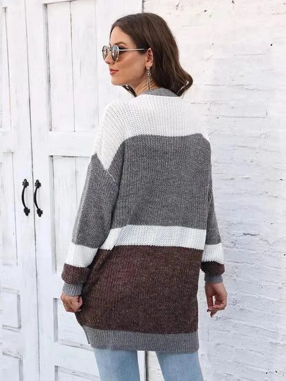 Color Block Open Front Cardigan - Bad Moms Club