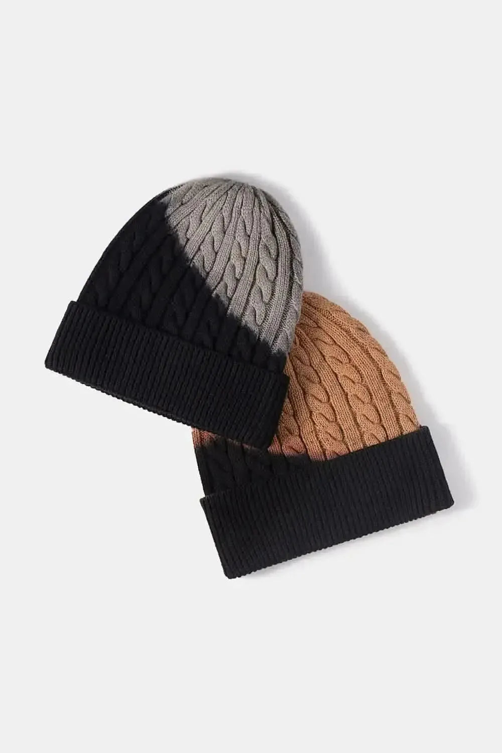 Contrast Tie-Dye Cable-Knit Cuffed Beanie - Bad Moms Club