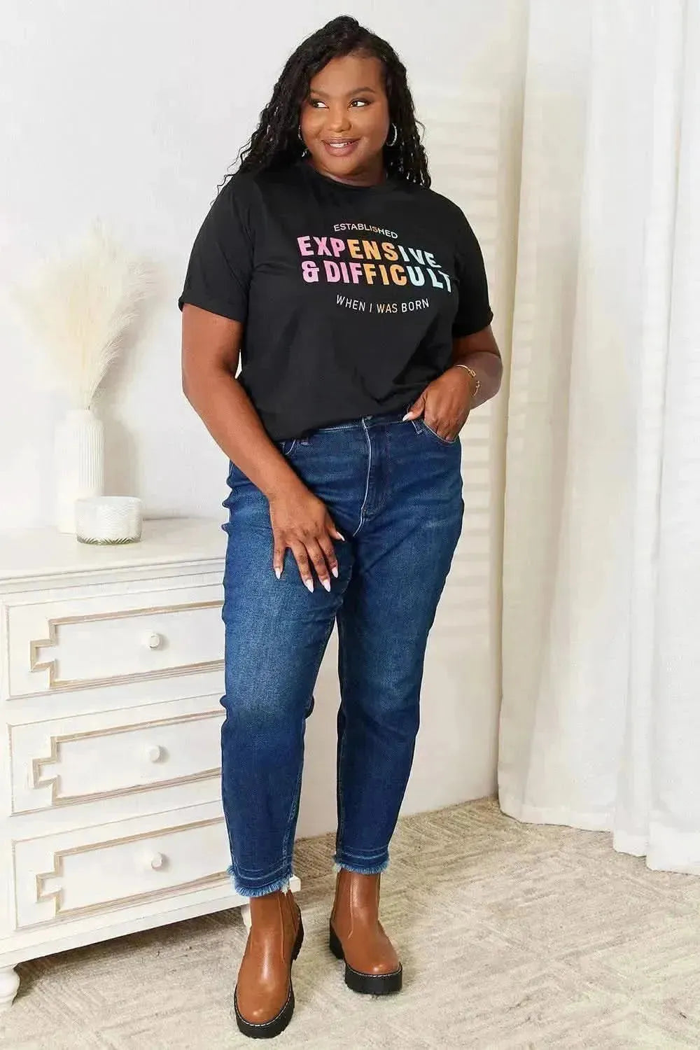 Simply Love Slogan Graphic Cuffed Sleeve T-Shirt - Bad Moms Club