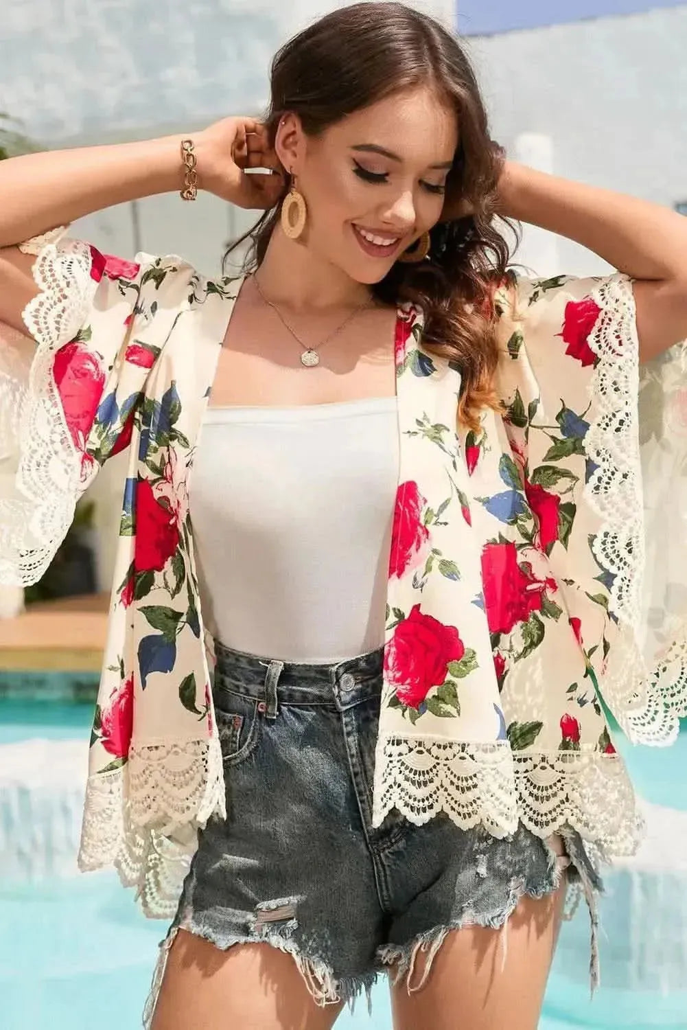 Floral Print Flounce Sleeve Cardigan - Bad Moms Club