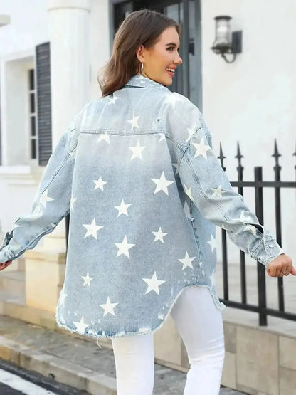 Star Denim Jacket with Pockets - Bad Moms Club