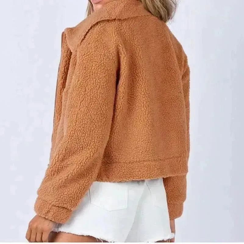 Long Sleeve Collared Neck Sherpa Jacket - Bad Moms Club