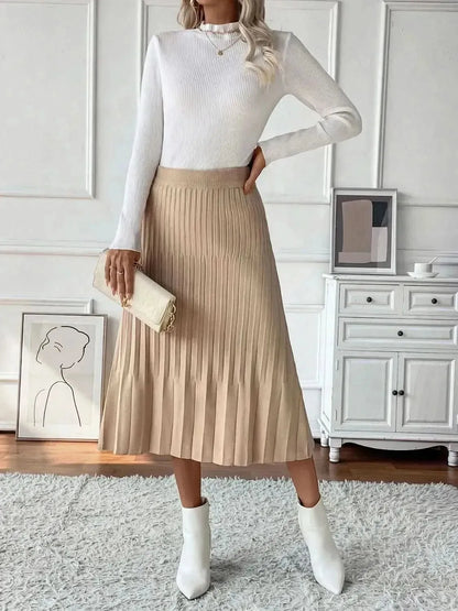 Perfee Pleated Midi Sweater Skirt - Bad Moms Club