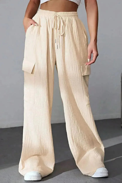 Drawstring Pocketed Wide Leg Pants - Bad Moms Club