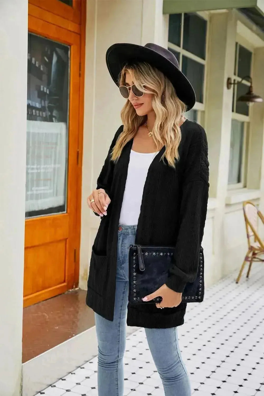 Long Sleeve Pocketed Cardigan - Bad Moms Club