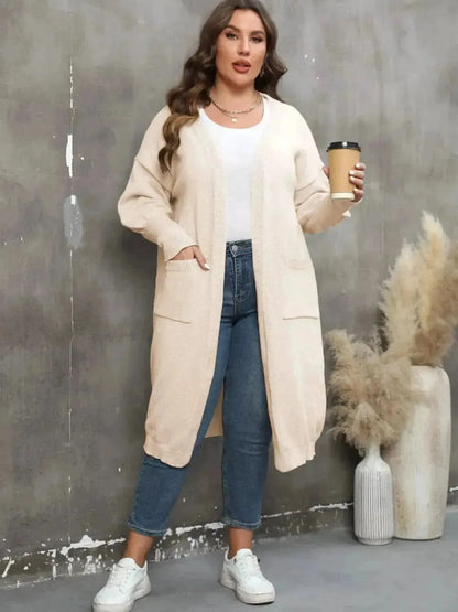 Plus Size Long Sleeve Pocketed Cardigan - Bad Moms Club