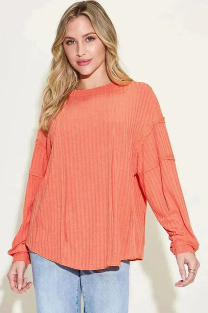 Basic Bae Full Size Ribbed Round Neck Long Sleeve T-Shirt - Bad Moms Club