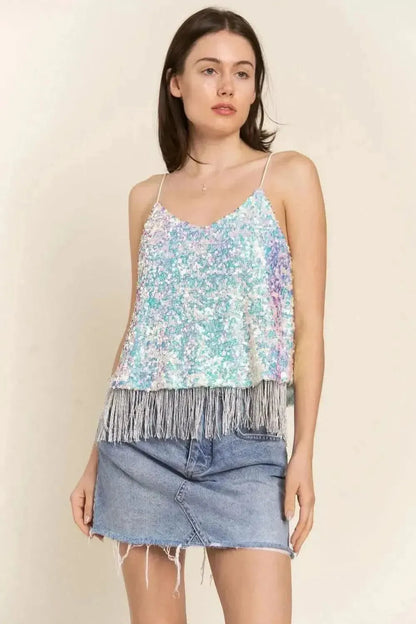 J.NNA Sequin Tassel Hem Flowy Cami - Bad Moms Club