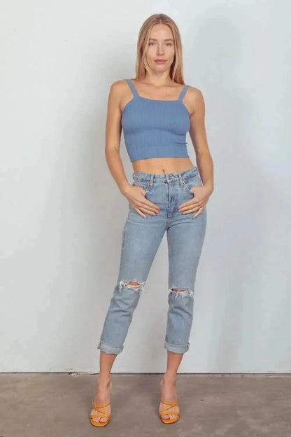 VERY J Cable Knit Seamless Cropped Cami - Bad Moms Club