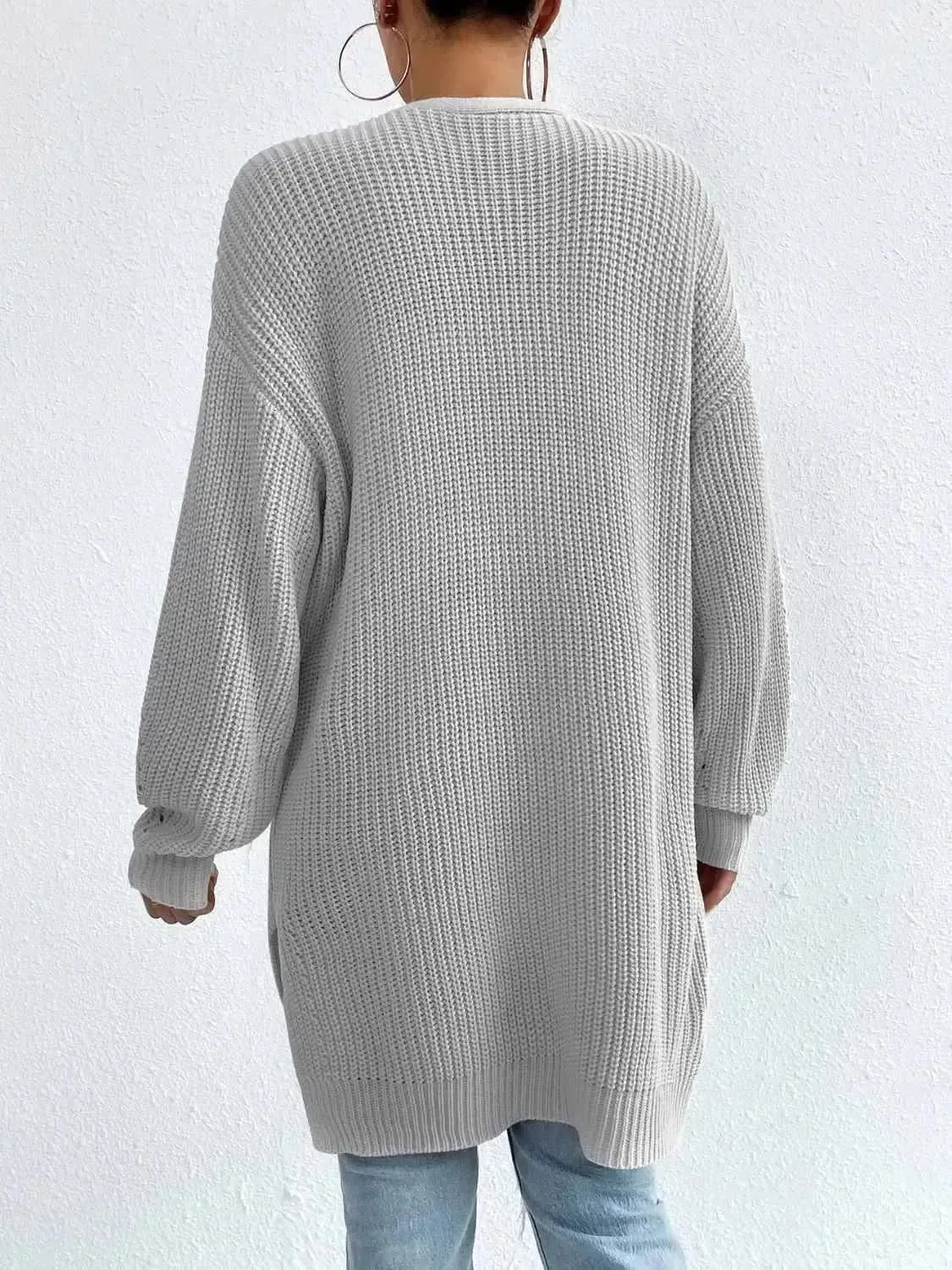 Open Front Dropped Shoulder Slit Cardigan - Bad Moms Club