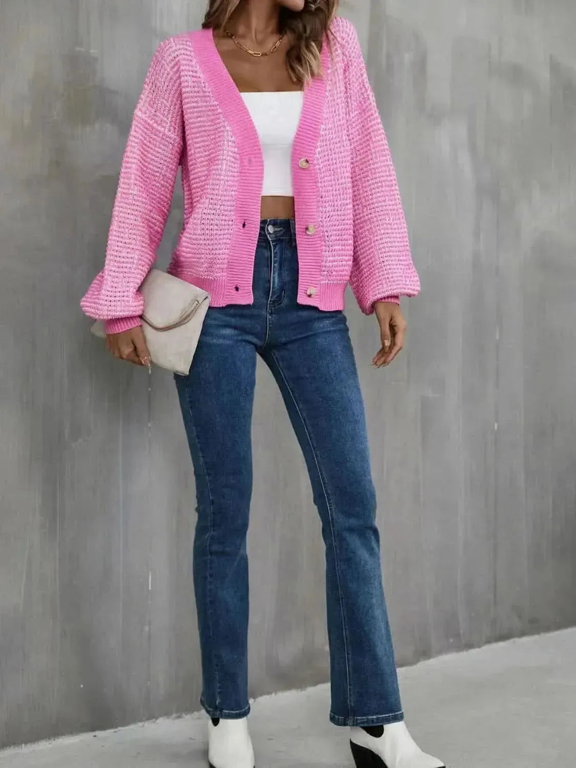 Heathered Lantern Sleeve Cardigan - Bad Moms Club