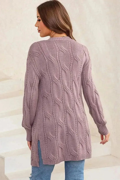 Cable-Knit Dropped Shoulder Slit Cardigan - Bad Moms Club