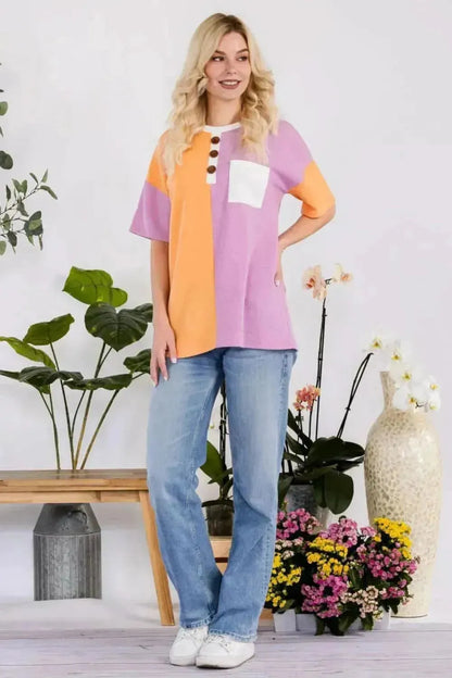 Celeste Full Size Color Block Short Sleeve T-Shirt - Bad Moms Club