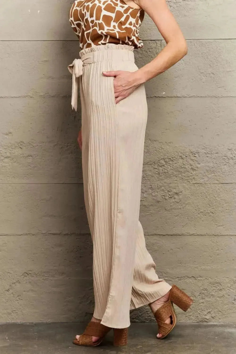 Perfee Tie Waist Long Pants - Bad Moms Club