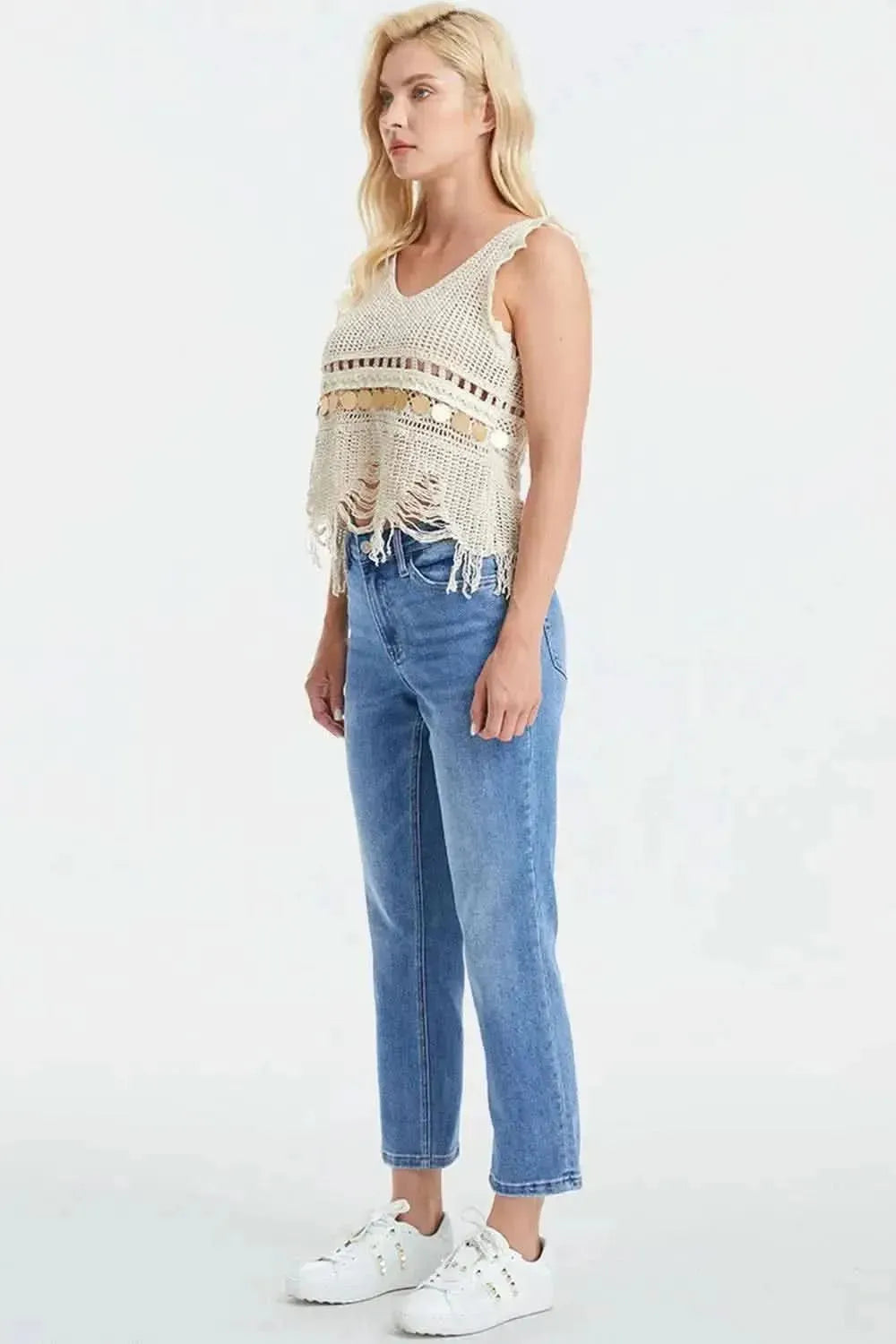 BAYEAS Full Size High Waist Raw Hem Straight Jeans - Bad Moms Club