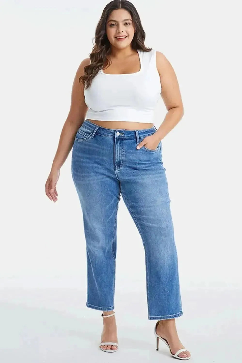 BAYEAS Full Size High Waist Raw Hem Straight Jeans - Bad Moms Club