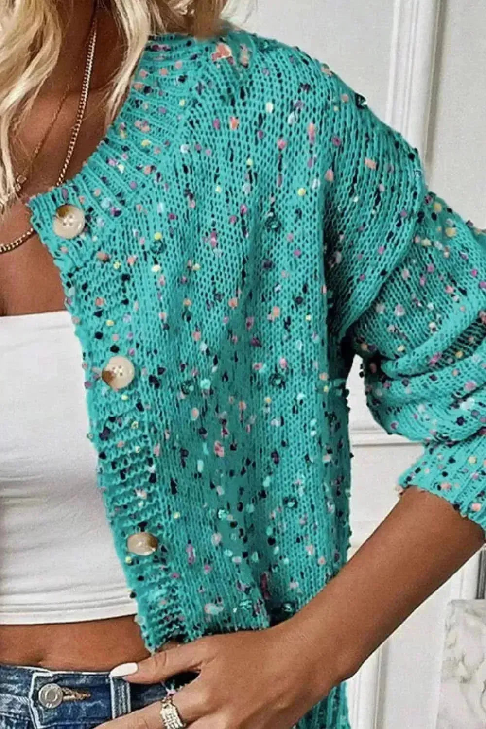 Confetti Button Up Long Sleeve Cardigan - Bad Moms Club
