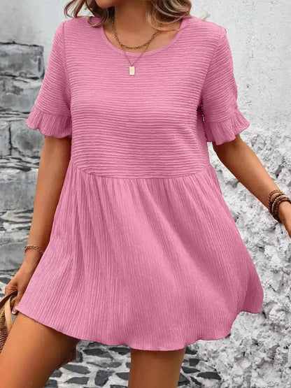 Ivy Lane Round Neck Short Sleeve Blouse - Bad Moms Club